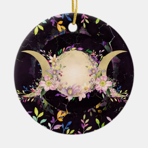 Triple Moon _ Triple Goddess_ Watercolor Ceramic Ornament