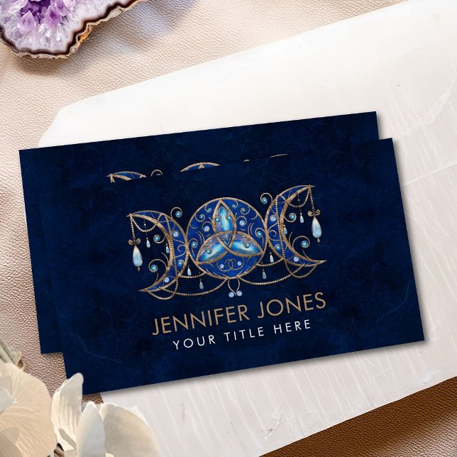 Triple Moon Triquetra Ornament with Moonstone Busi Business Card (Creator Uploaded)