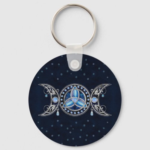 Triple Moon Triquetra Ornament with Moonstone Keychain