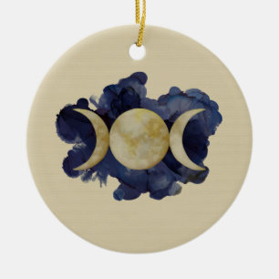 Triple Moon - Watercolor Ceramic Ornament