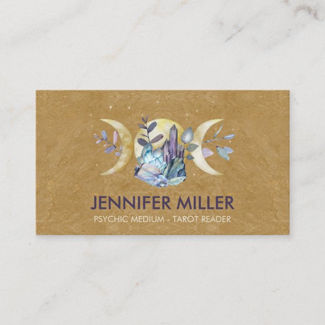 Triple Moon - Watercolor Crystals Business Card (Front)