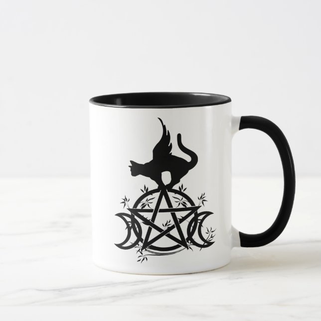 Triple Moon Wicca Pentacle Black Cat Mug Witch (Right)