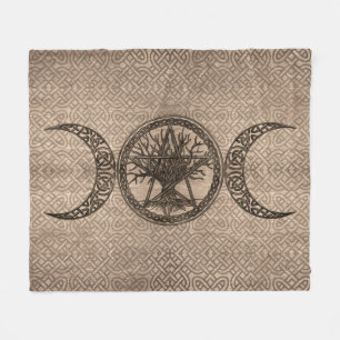 Triple Moon with pentagram and tree of life Fleece Blanket