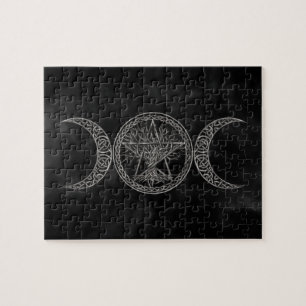 Triple Moon with pentagram and tree of life Jigsaw Puzzle