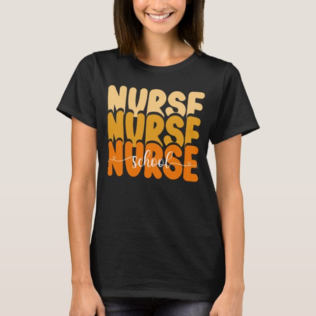 Triple Nurse Power: Bold Yellow School Nurse T-Shirt (Front)