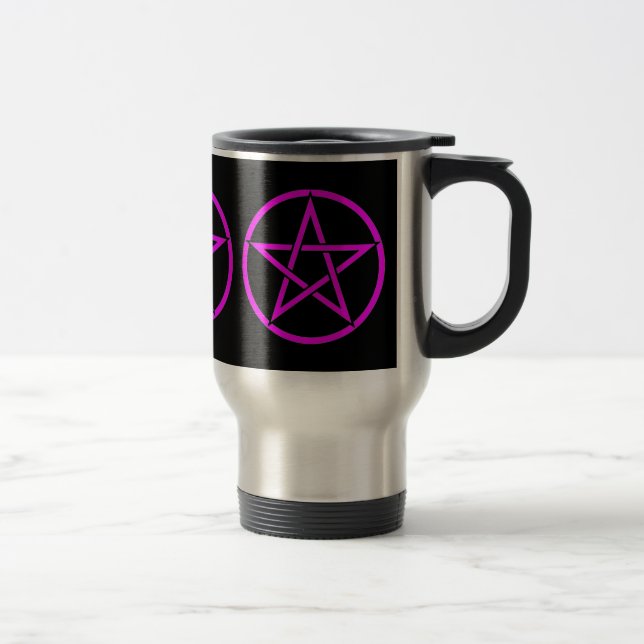 Triple Pentacle Pentagram Pagan Wiccan Travel Mug (Right)