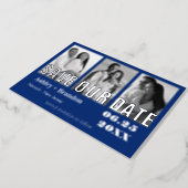 Triple Photo Blue, White, REAL Foil Invitation (Rotated)