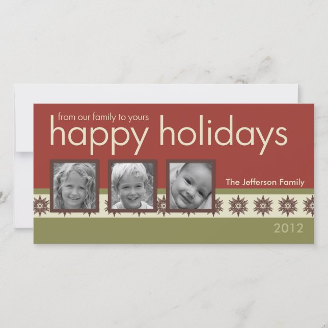 Triple Photo Family Christmas Photo Card (Front)