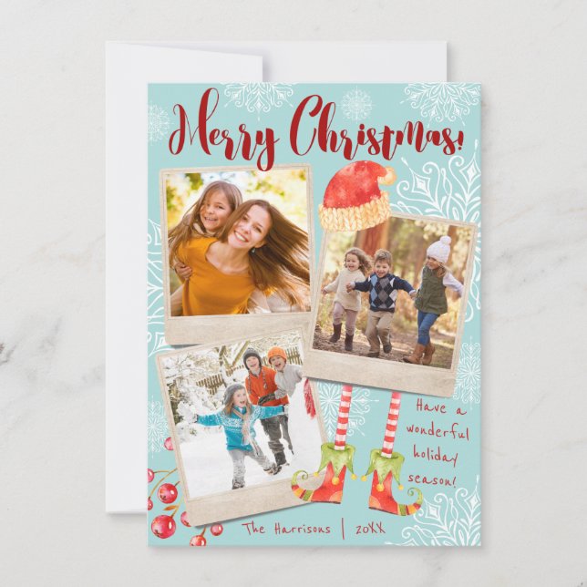 Triple Photo Fun Christmas Holiday | Personalized Card (Front)