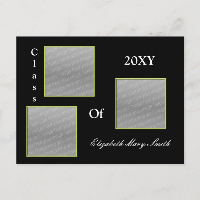 TRIPLE PHOTO  green Graduation Invitation (Front)