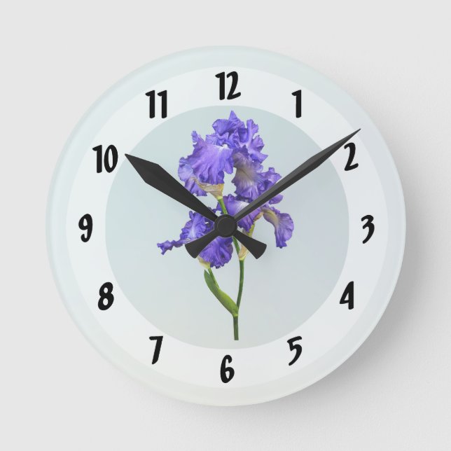 Triple Purple Iris Round Clock (Front)
