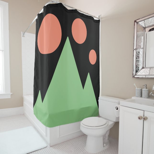 Triple Salmo Suns Sage Mountains Abstract Art Shower Curtain (In Situ)