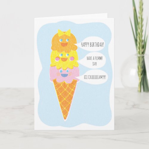 Triple Scoop Girl Ice Cream Greeting Card
