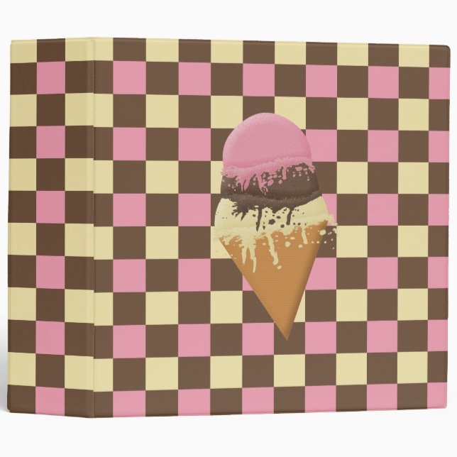 Triple-Scoop Ice Cream Checkered Pattern Binder (Front/Spine)