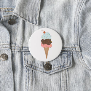 Triple Scoop Ice Cream Cone Colored Pencil Art Button