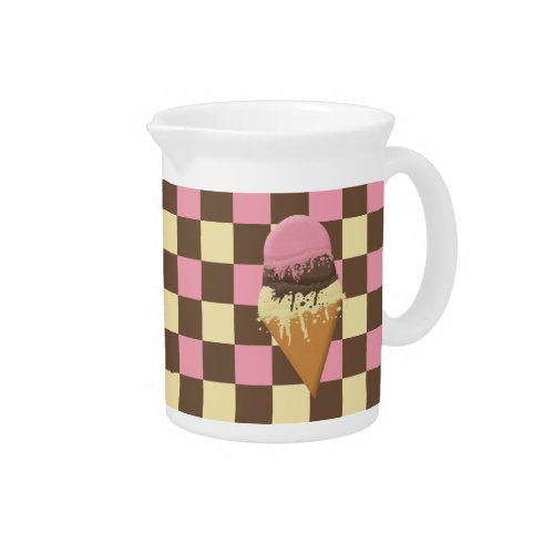 Triple_Scoop Ice Cream Cone Tri_color checkerboard Drink Pitcher