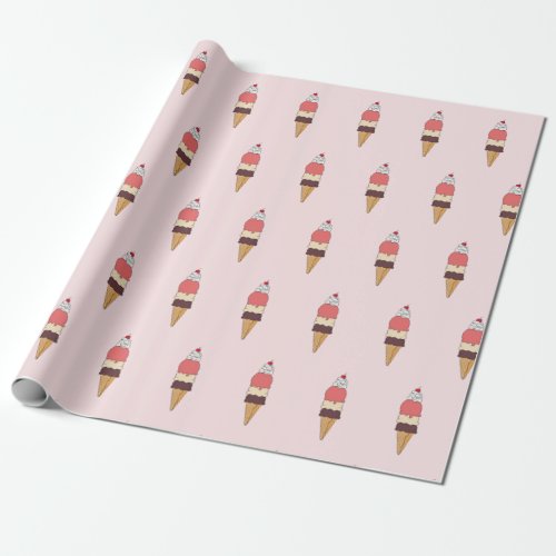 Triple Scoop Ice Cream Cone Wrapping Paper