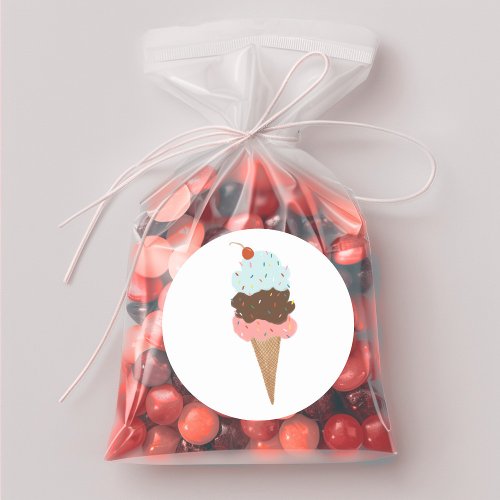 Triple Scoop Ice Cream with cherry on top Classic Round Sticker