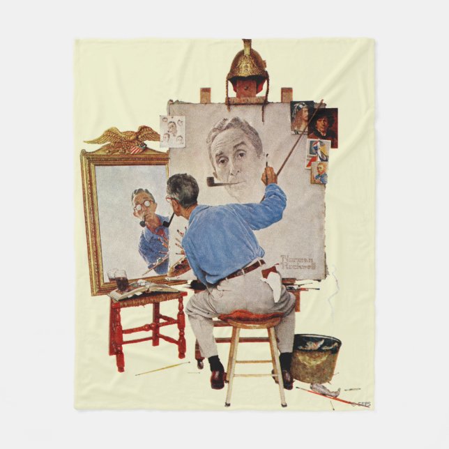 Triple Self-Portrait Fleece Blanket (Front)