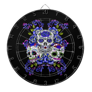 Triple Skull Blue Floral Sugar Skulls Dart Board