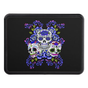 Triple Skull Blue Floral Sugar Skulls Hitch Cover