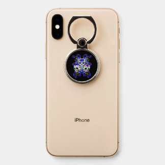 Triple Skull Blue Floral Sugar Skulls Phone Ring Stand