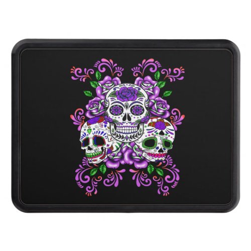 Triple Skull Purple Floral Sugar Skulls Hitch Cover