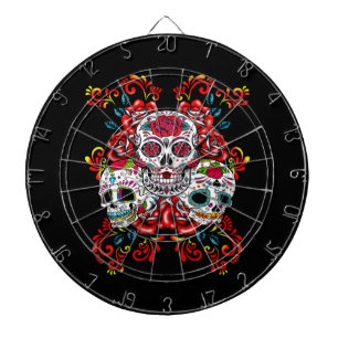 Triple Skull Red Floral Sugar Skulls Dart Board