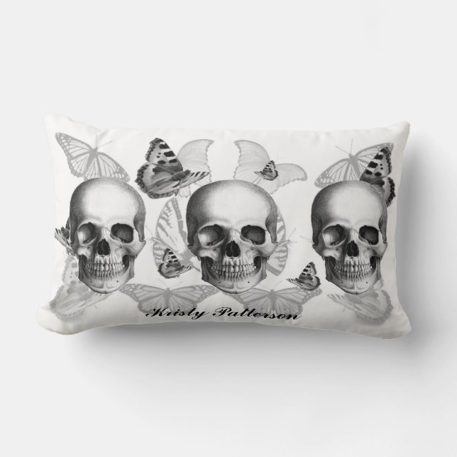 Triple Skull with Butterflies LARGE pillow (Front)