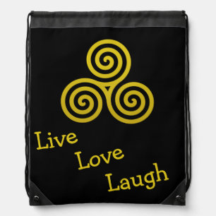 Triple spiral Live Love Laugh Gold Drawstring Bag