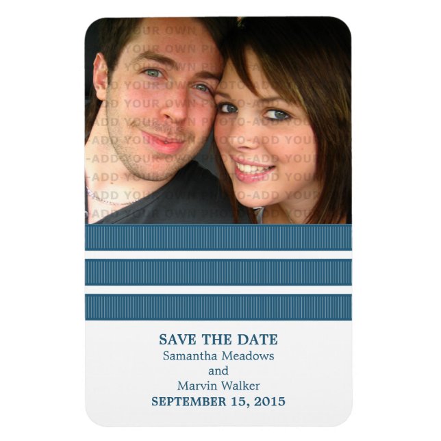 Triple Stripe Photo Save the Date Magnet, Blue Magnet (Vertical)