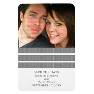 Triple Stripe Photo Save the Date Magnet, Gray Magnet
