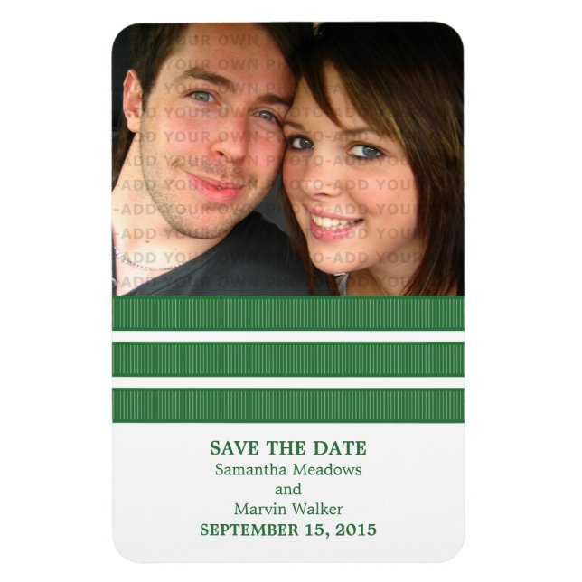 Triple Stripe Photo Save the Date Magnet, Green Magnet (Vertical)