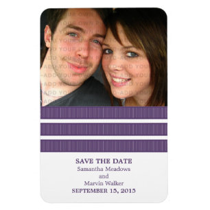 Triple Stripe Photo Save the Date Magnet, Purple Magnet