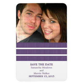 Triple Stripe Photo Save the Date Magnet, Purple Magnet