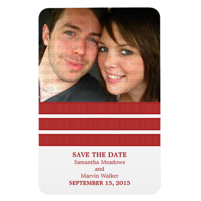 Triple Stripe Photo Save the Date Magnet, Red Magnet (Vertical)