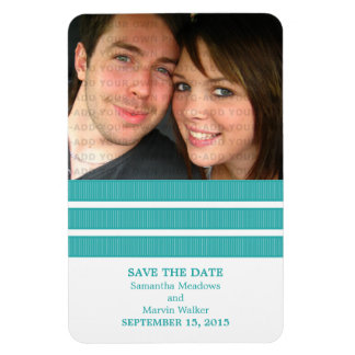 Triple Stripe Photo Save the Date Magnet, Teal Magnet