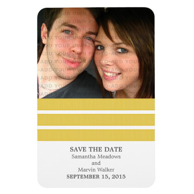 Triple Stripe Photo Save the Date Magnet, Yellow Magnet (Vertical)