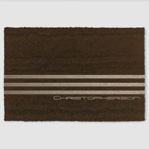Triple Stripe with Family Name Fiber Doormat
