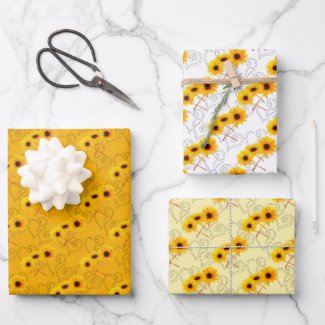 Triple Sunflower Photograph Heart Pattern