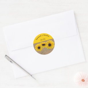 Triple Sunflower Photos Any Event Template Classic Round Sticker