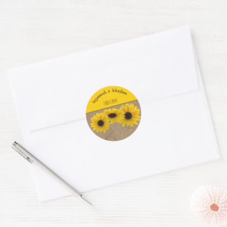 Triple Sunflower Photos Any Event Template Classic Round Sticker