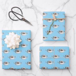 Triple Teapots Lt. Blue Wrapping Paper Sheets