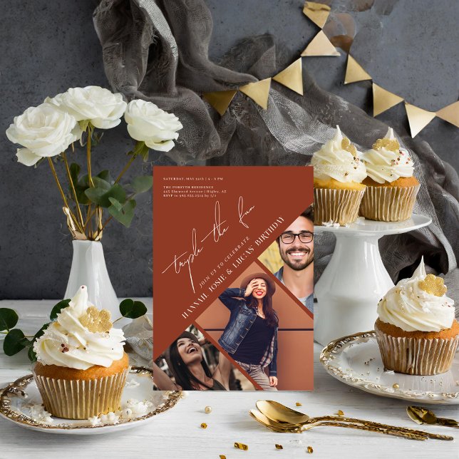 Triple the Fun | Modern Three-Person Birthday Invitation (Creator Uploaded)