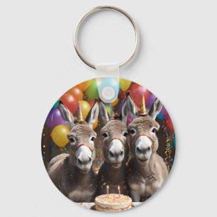 Triple the Joy: A Donkey Triplets' Birthday Bash Keychain