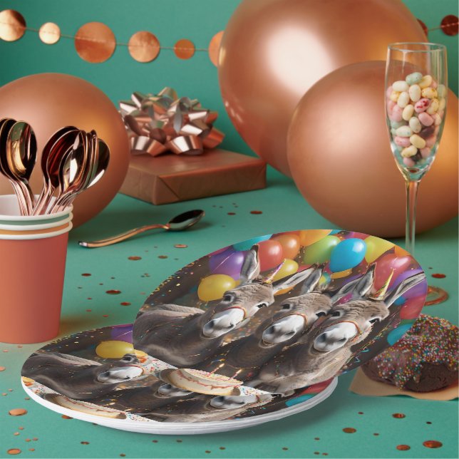 Triple the Joy: A Donkey Triplets' Birthday Bash Paper Plates (Multi)