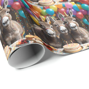 Triple the Joy: A Donkey Triplets' Birthday Bash Wrapping Paper