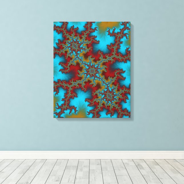 Triple Threat Blue and Red Abstract Fractal Art Canvas Print (Insitu(Wood Floor))