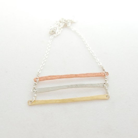 Triple Tier Rose Gold, Silver, & Brass Necklace (Top)