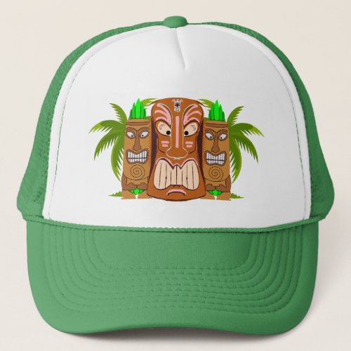 Triple Tiki Palm Tree Trucker Hat